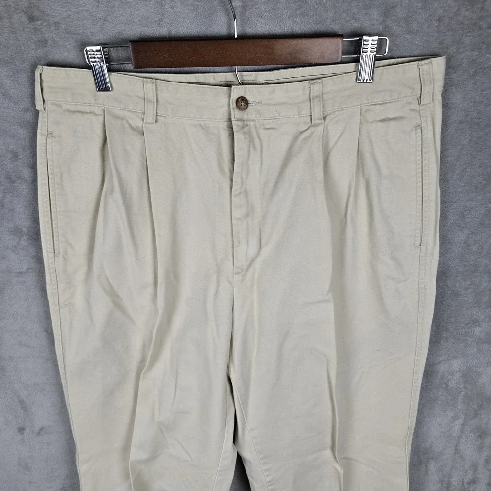 Brooks Brothers Mens 35x32 Khaki Pleated Chino Pants Cotton Twill Tan Trousers